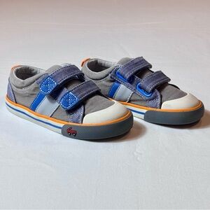 See Kai Run Russell Sneakers Boys 11 Velcro Sporty Canvas Rubber Grey Blue Shoes